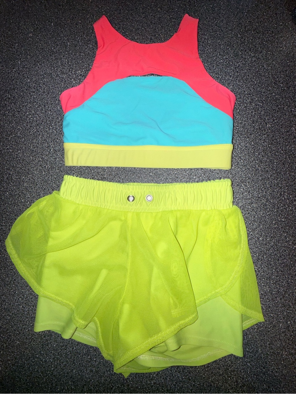 Purple Pixies Dance Set Neon Colorblock Coral, Aqua & Yellow Size Child Large